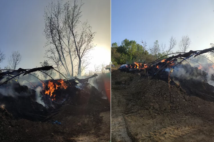 Tekirdağ'da yangın: 3 bin balya saman alev alev yandı