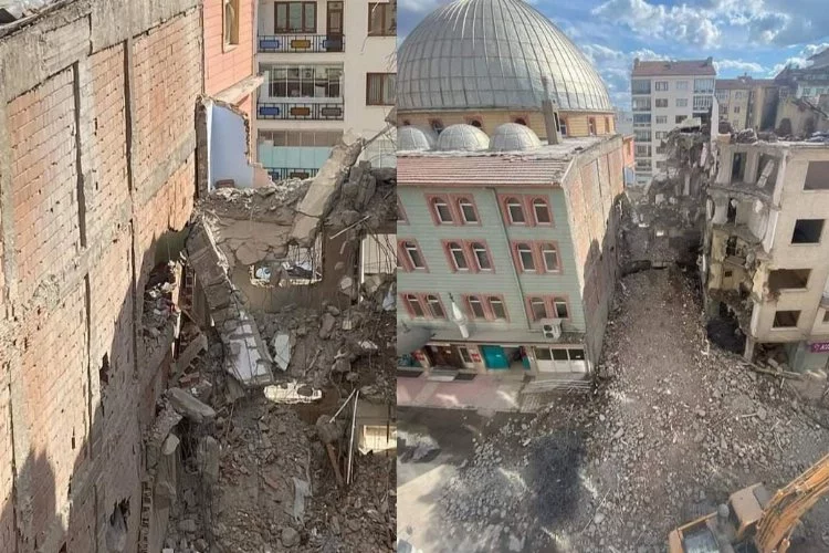 Elazığ'da yıkım sırasında sağlam cami zarar gördü