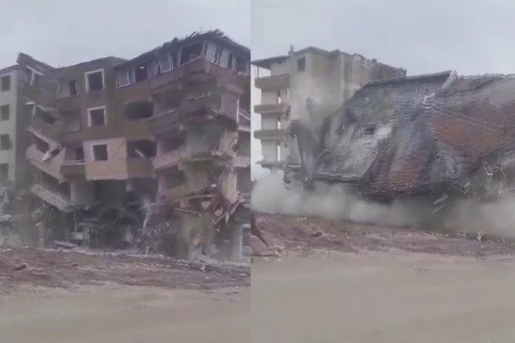Hatay'da depremin vurduğu bina yerle bir oldu